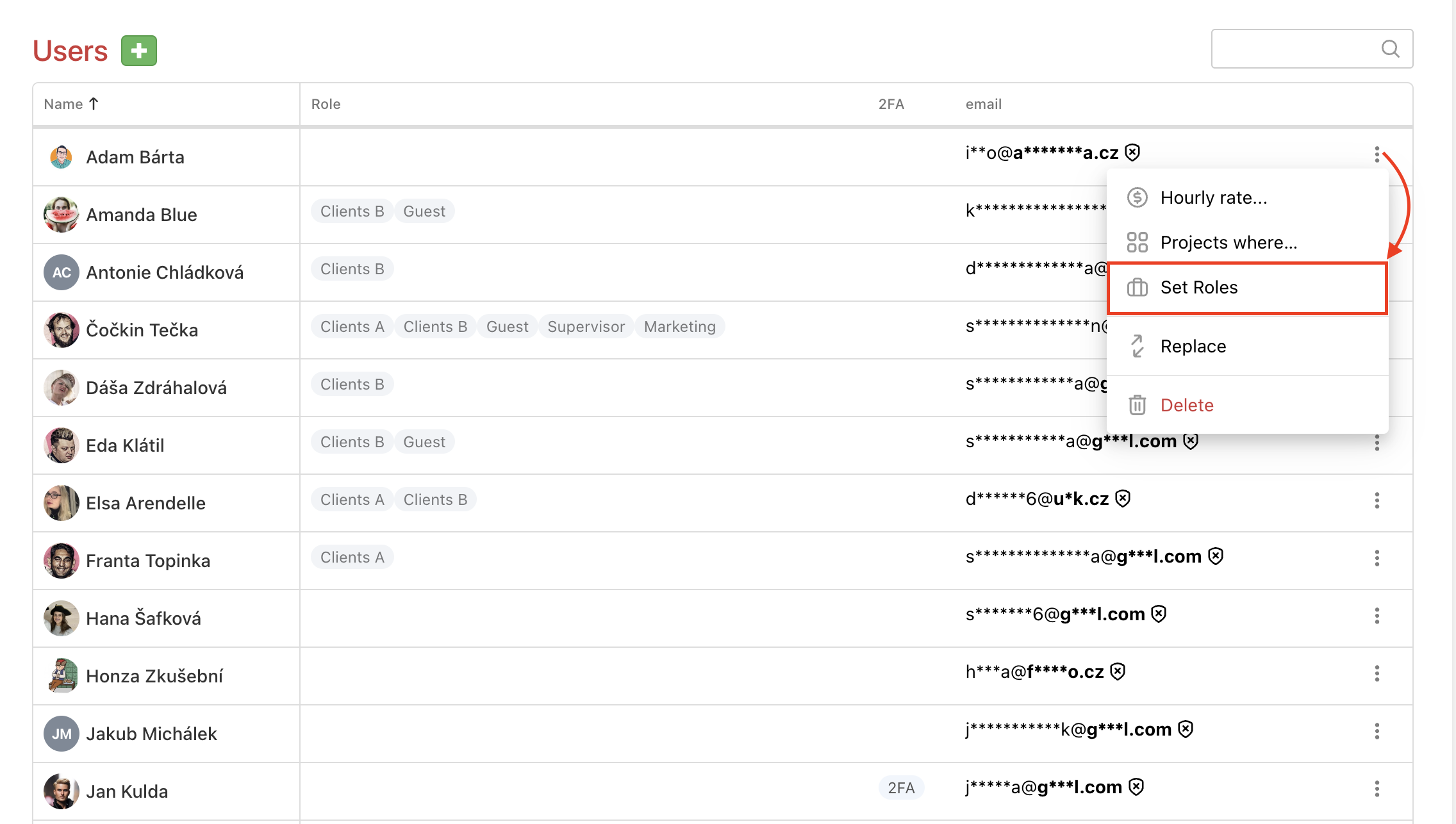 Setting roles via User Management.