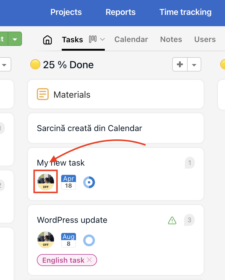 Out of office status in kanban view.