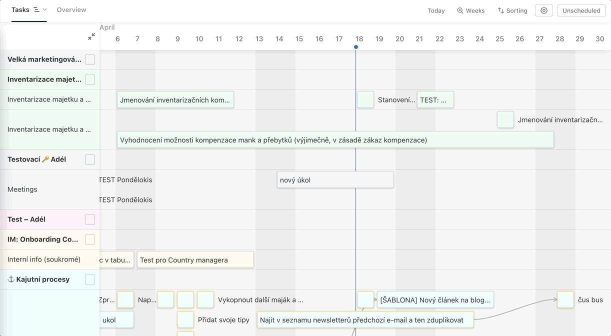 Demonstration of working with tasks in the Timeline across multiple projects.