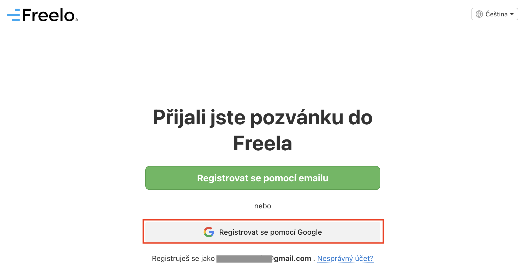 Takto vypadá proklik pozvánky do Freela z e-mailu