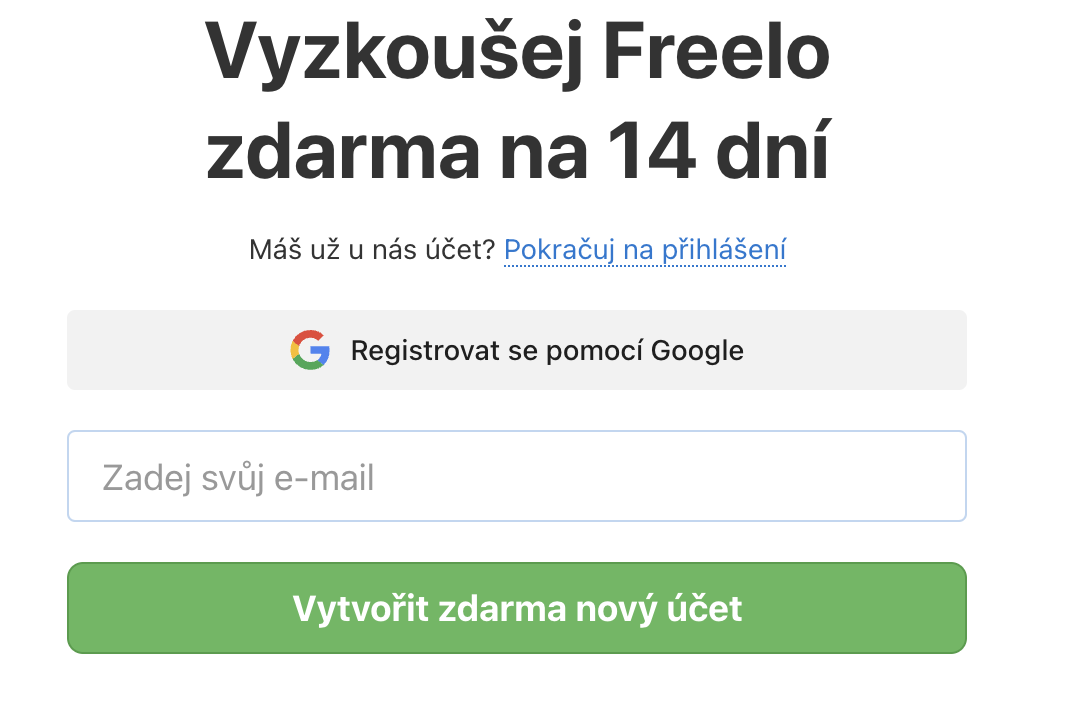 Registrace do Freela přes web.