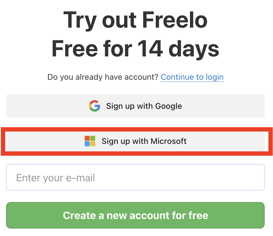 Registration in Freelo via the website.