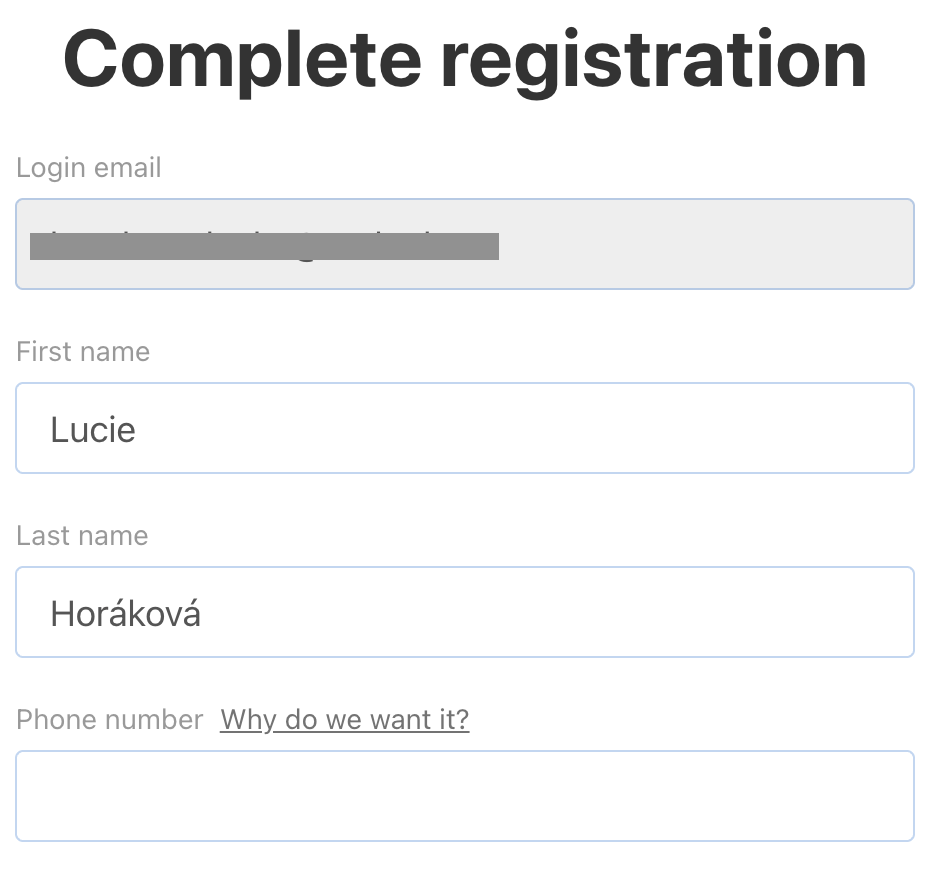 During the final step of registration, you can edit your first name and last name and enter a phone number.