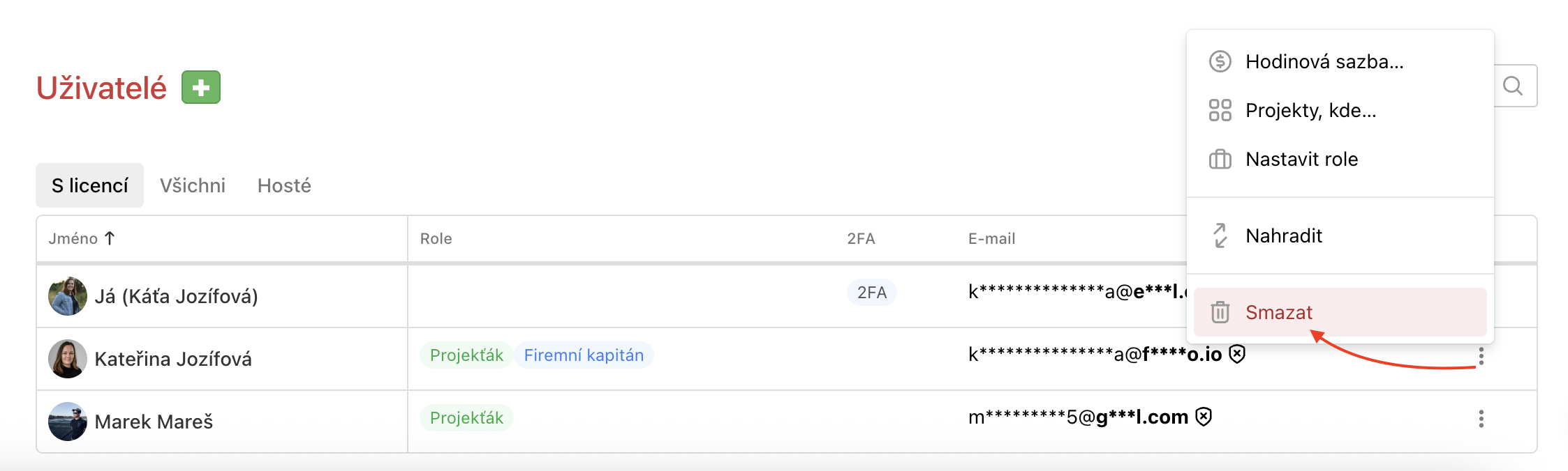Jak smazat uživatele v Business panelu.